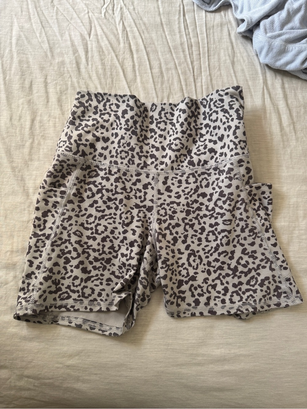 Evolution and Creation Taupe and Black Leopard High-Waist Bike Shorts